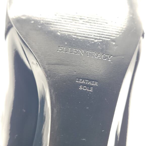 Ellen Tracy patent black peep toe wedges women's size 8.5 - Picture 9 of 10